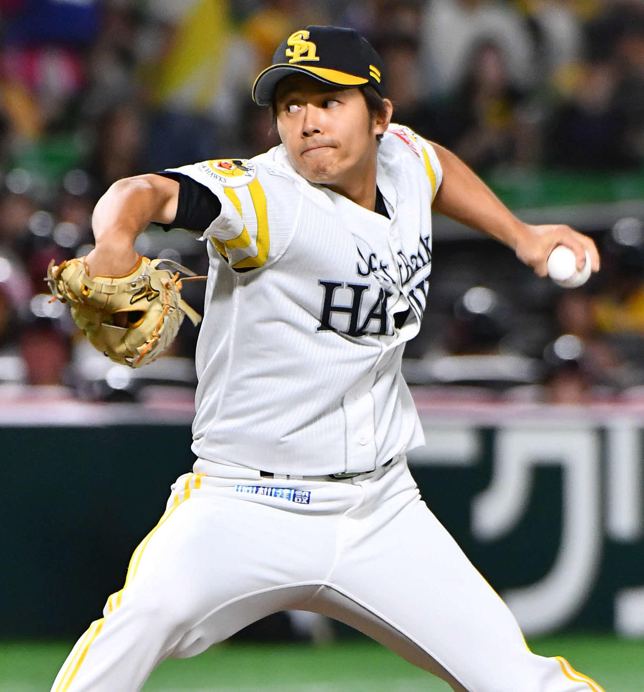 ソフトバンク対オリックス　4回表から登板した、ソフトバンク2番手の田浦（撮影・岩下翔太）