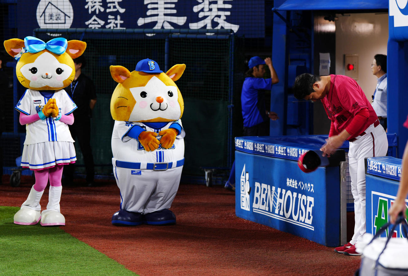 DeNA対広島　試合後、グラウンドに一礼しベンチから引き揚げる広島新井監督（右）（撮影・江口和貴）