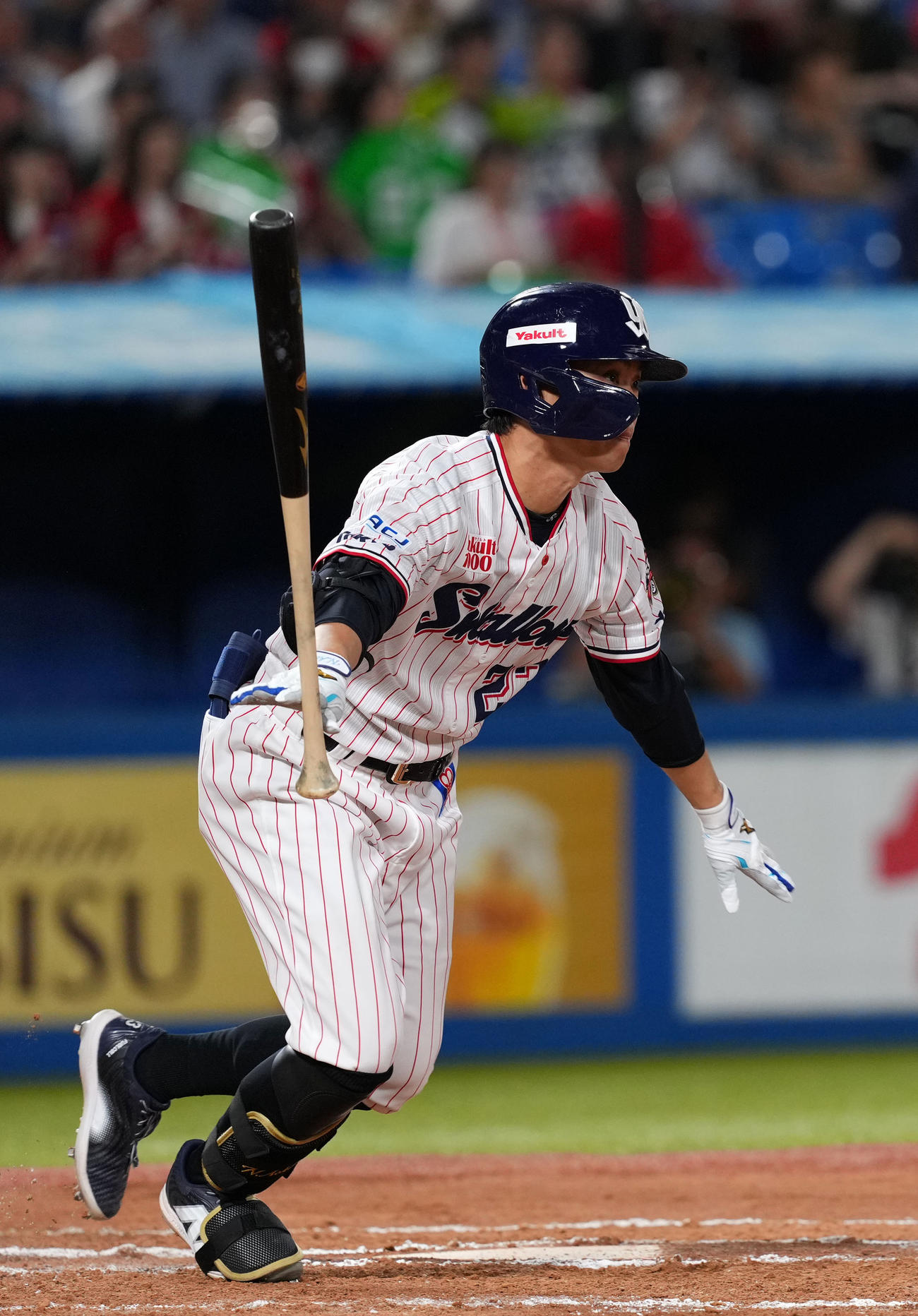 ヤクルト対広島　6回裏ヤクルト2死、右翼線へ二塁打を放つ青木（撮影・横山健太）