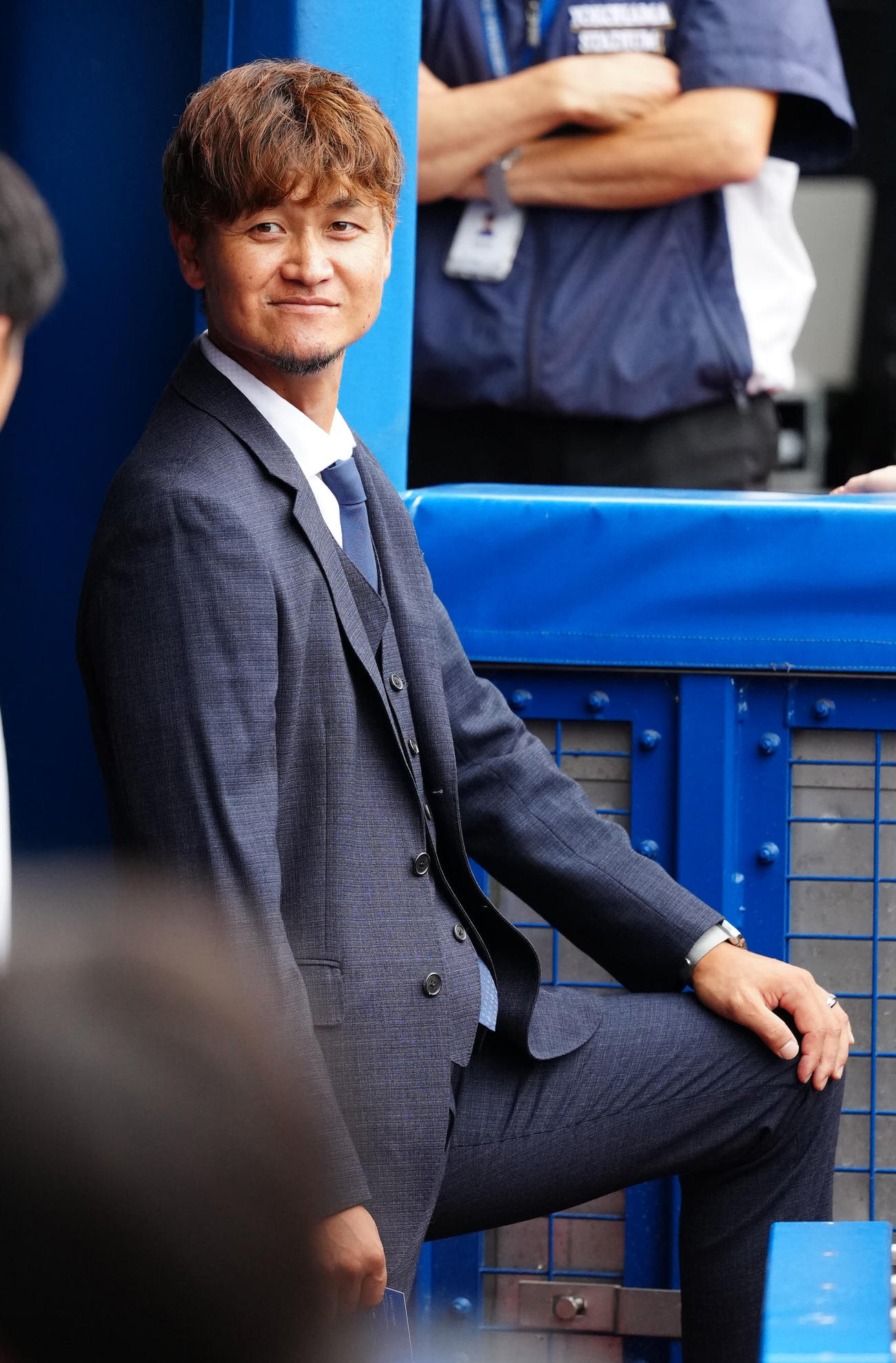 DeNA対阪神　試合前、スタジアムを訪れたDeNA大和（撮影・江口和貴）