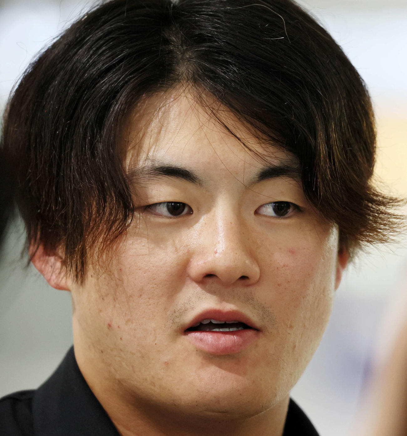 CSについてはなす阪神前川（撮影・加藤哉）