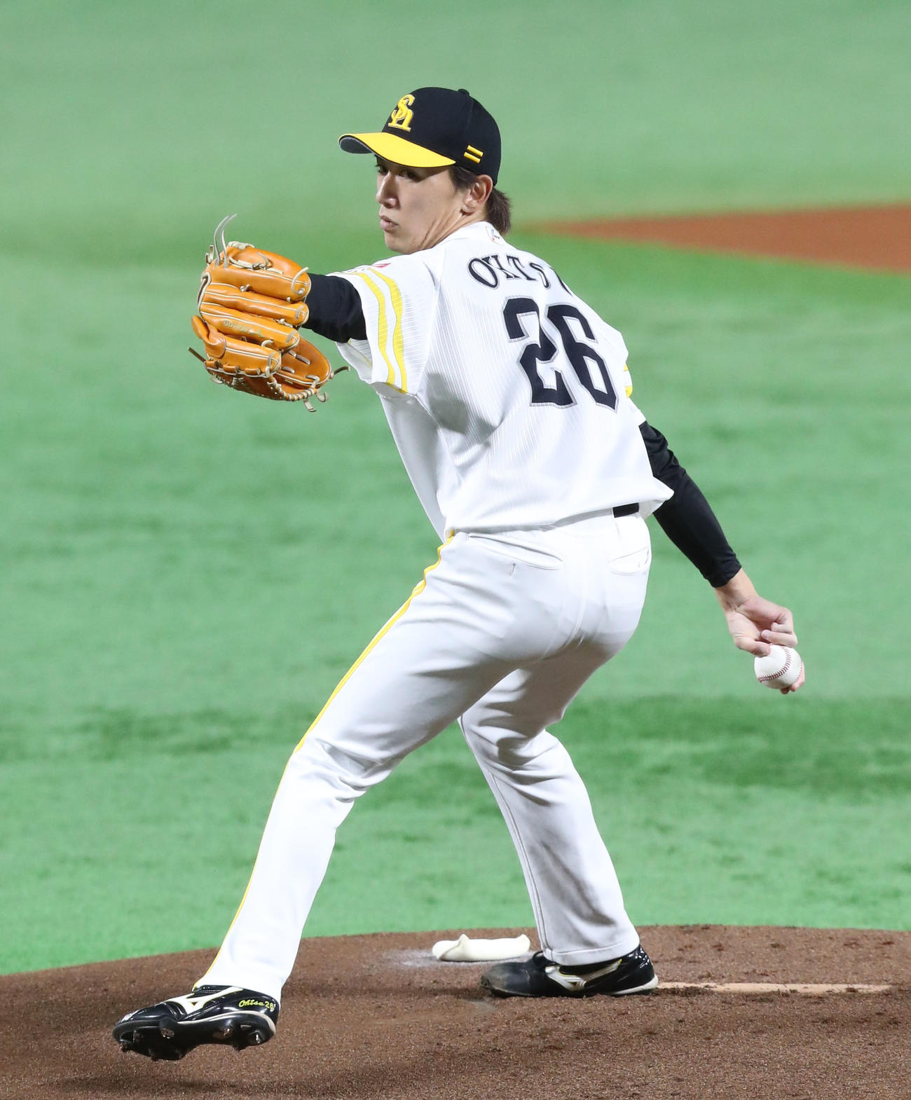 ソフトバンク対ロッテ　ソフトバンク先発の大津（撮影・鬼束羽瑠菜）