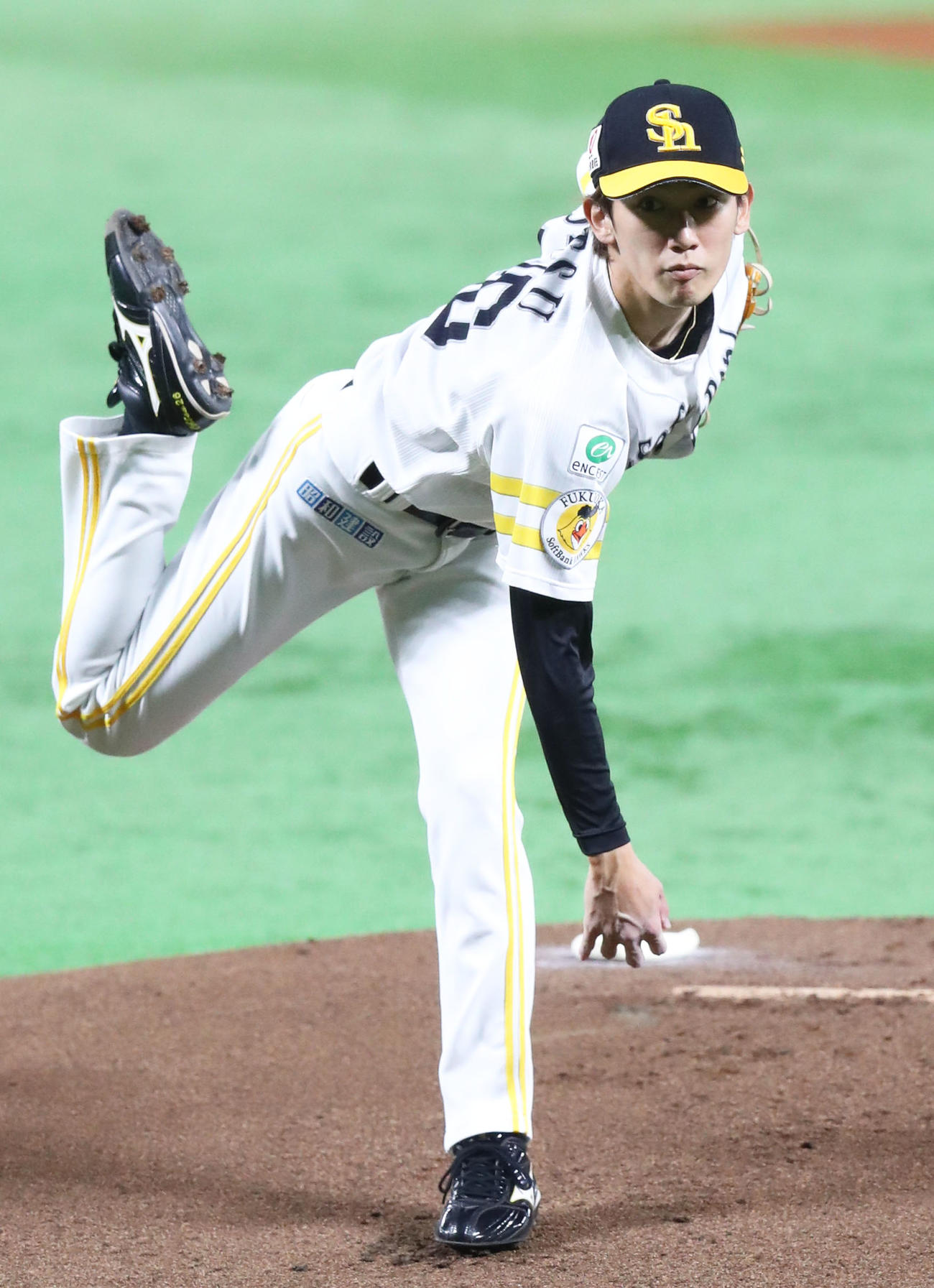 ソフトバンク対ロッテ　ソフトバンク先発の大津（撮影・鬼束羽瑠菜）