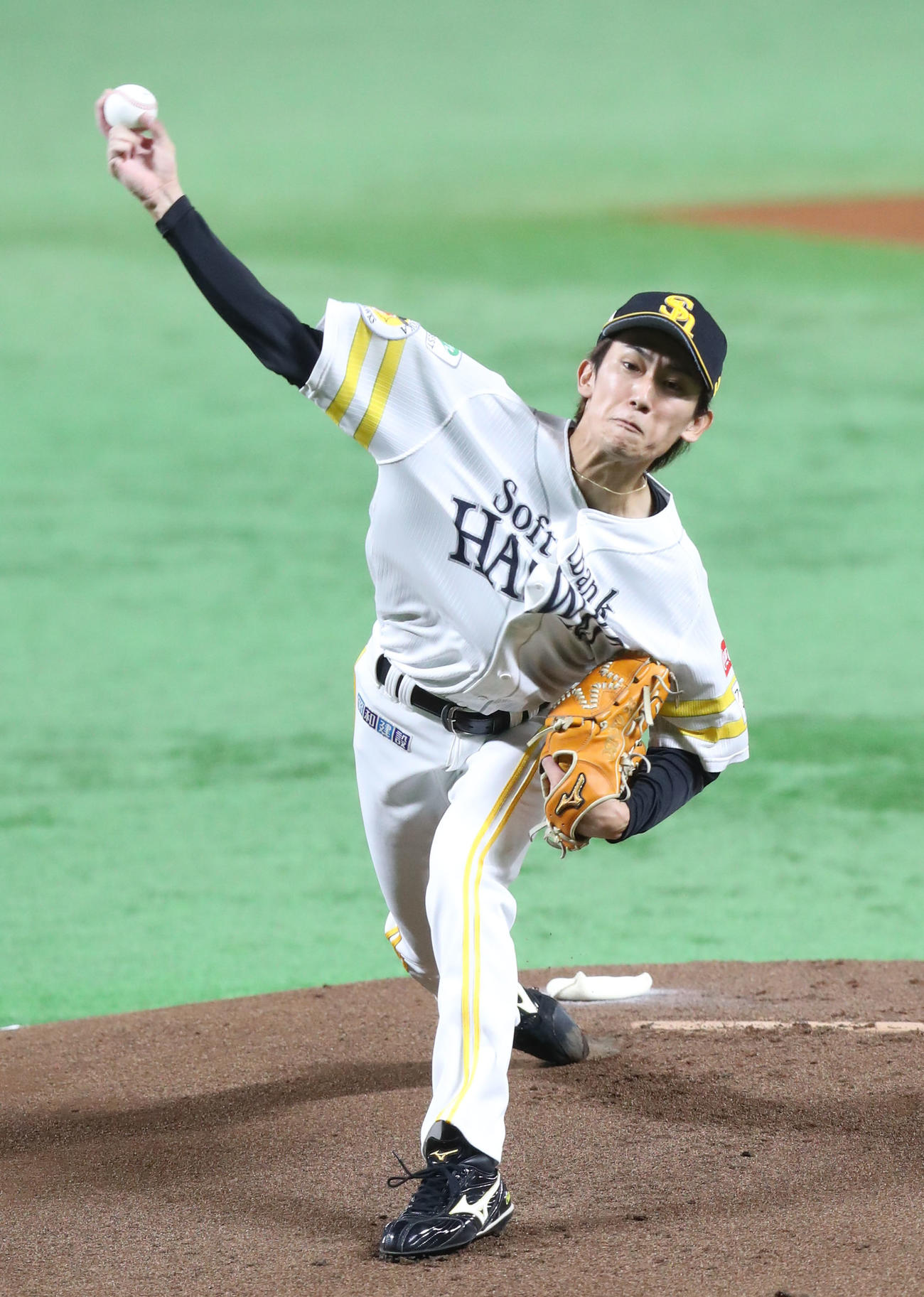 ソフトバンク対ロッテ　ソフトバンク先発の大津（撮影・鬼束羽瑠菜）