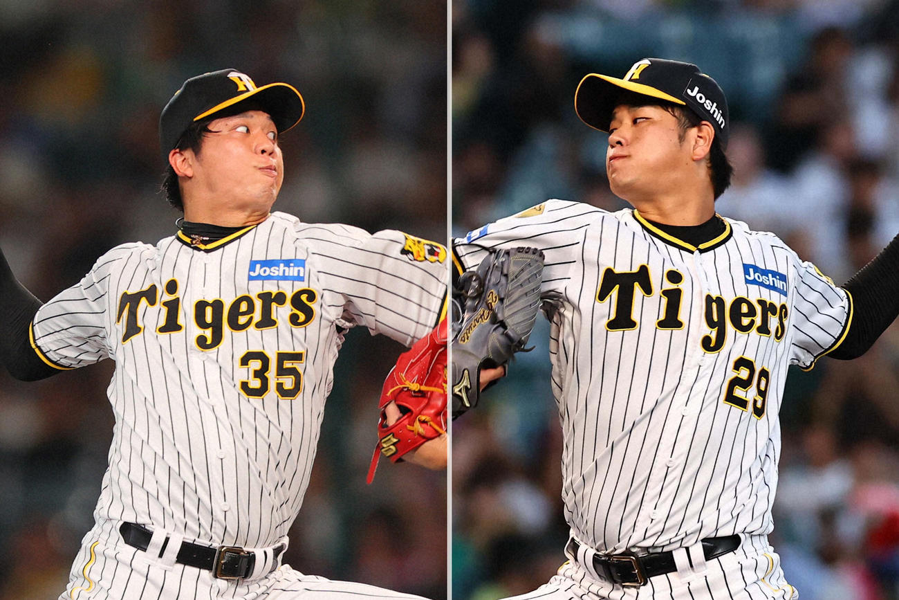 阪神才木浩人（左）と高橋遥人