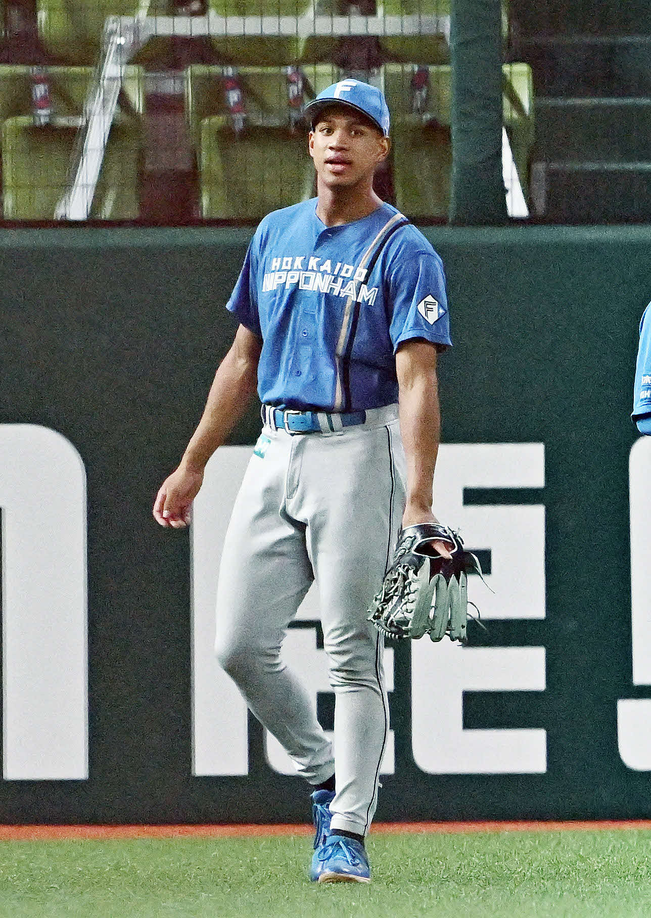 西武対日本ハム　左翼の守備に就く日本ハム万波中正（2024年9月30日撮影）