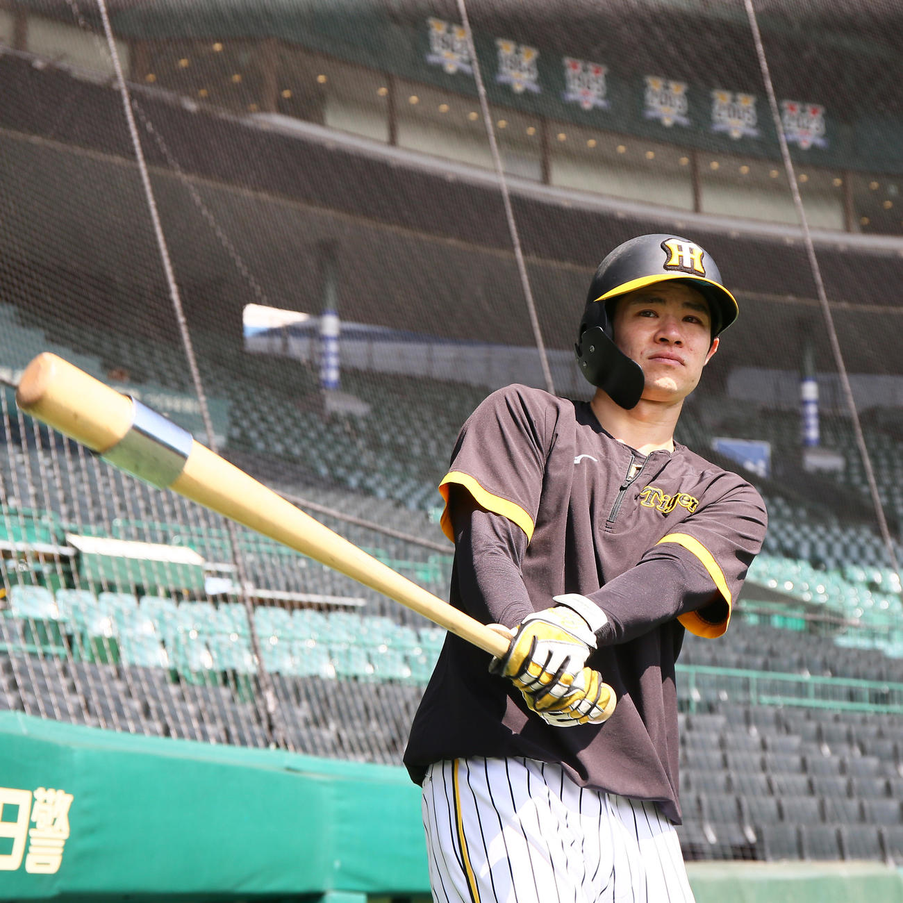 甲子園球場で汗を流す阪神中野（撮影・上山淳一）