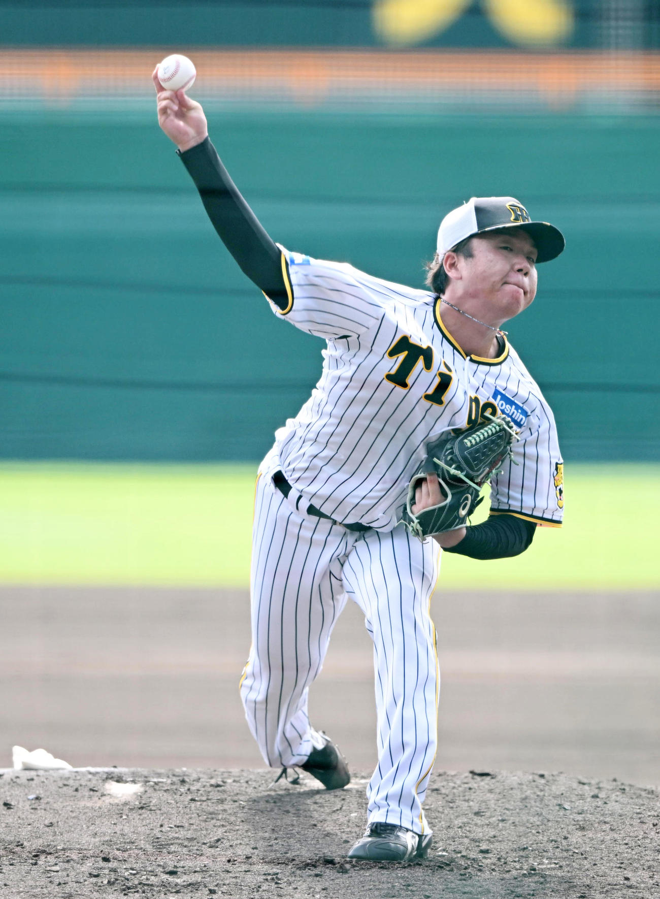 シート打撃で投球する村上（撮影・前岡正明）