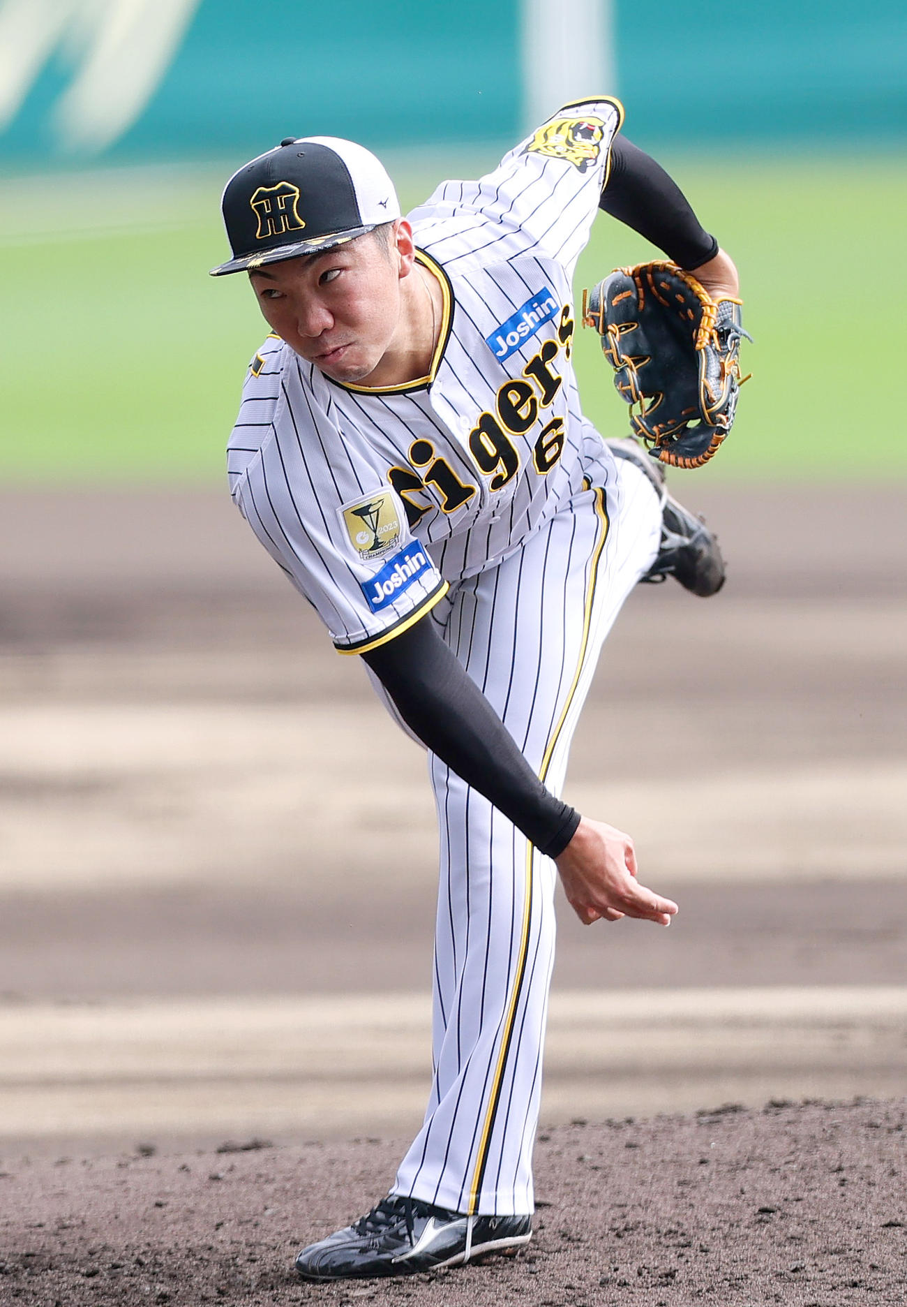 シート打撃に登板する阪神石井（撮影・上山淳一）