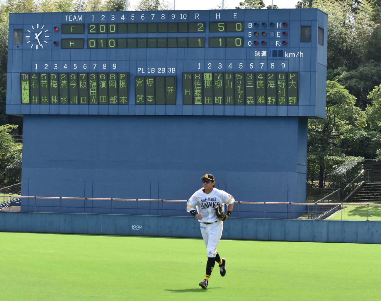 ソフトバンク対日本ハム　右翼守備でフル出場したソフトバンク柳田（撮影・只松憲）