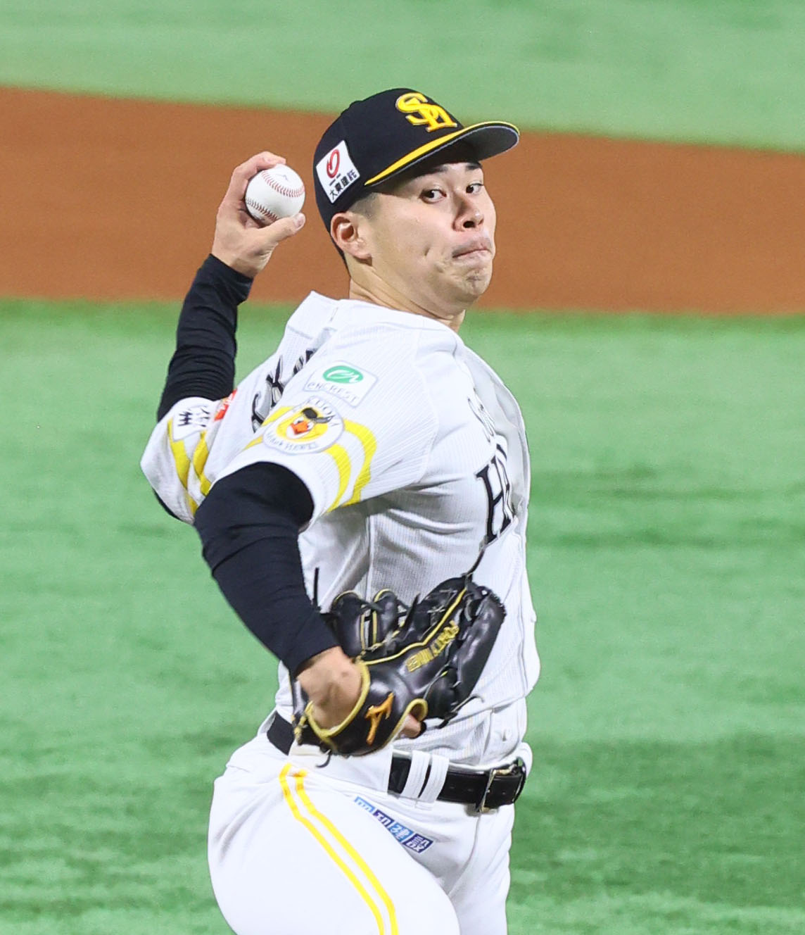 ソフトバンク対NCダイノス　ソフトバンク先発の松本晴（撮影・鬼束羽瑠菜）