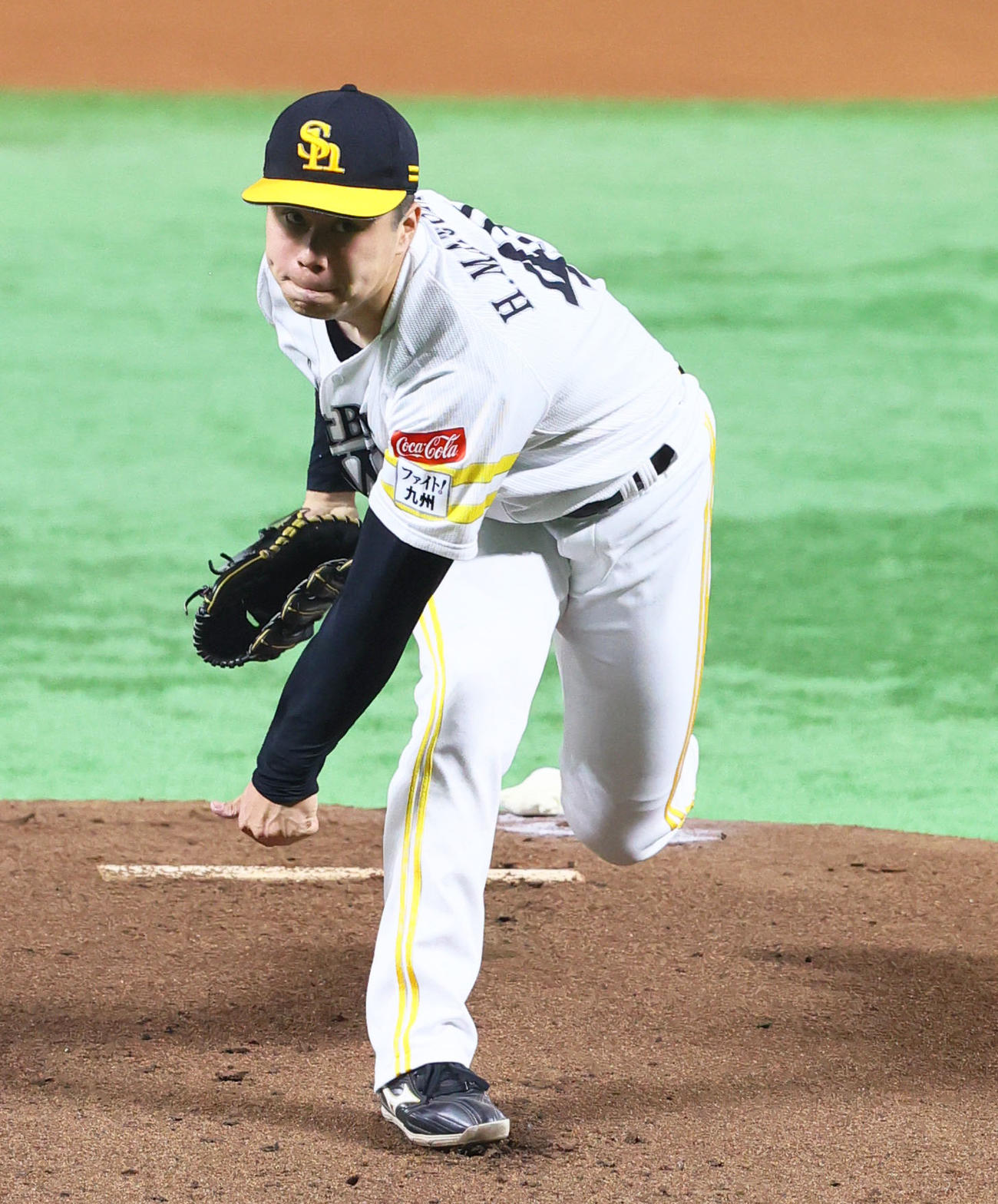 ソフトバンク対NCダイノス　ソフトバンク先発の松本晴（撮影・鬼束羽瑠菜）