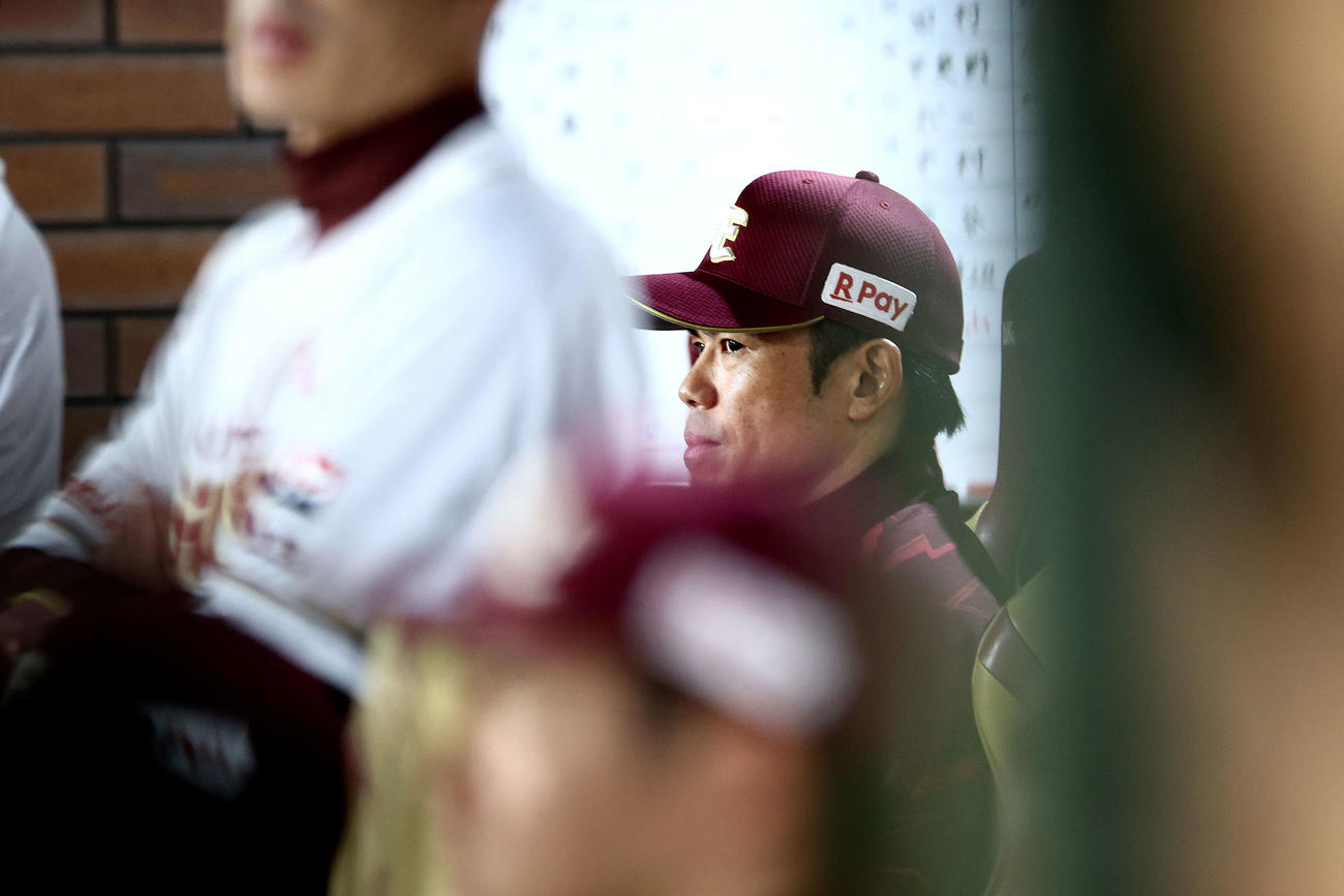 楽天対西武　1回表、戦況を見守る今江監督（撮影・河田真司）