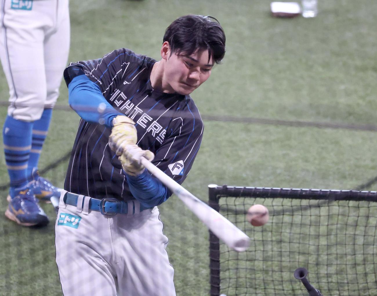 ティー打撃する日本ハム清宮（撮影・黒川智章）