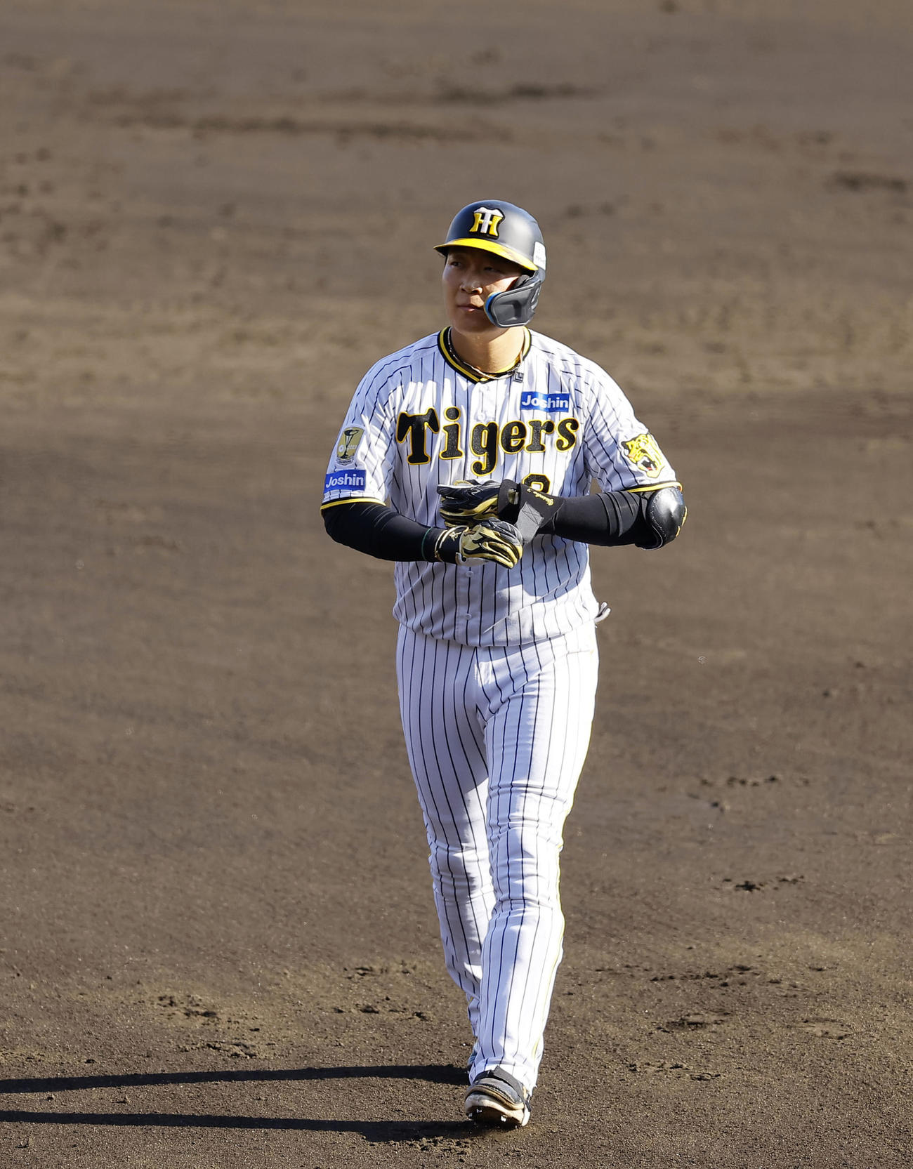 阪神対DeNA 3回裏阪神2死一塁、右飛に倒れた大山（撮影・藤尾明華）