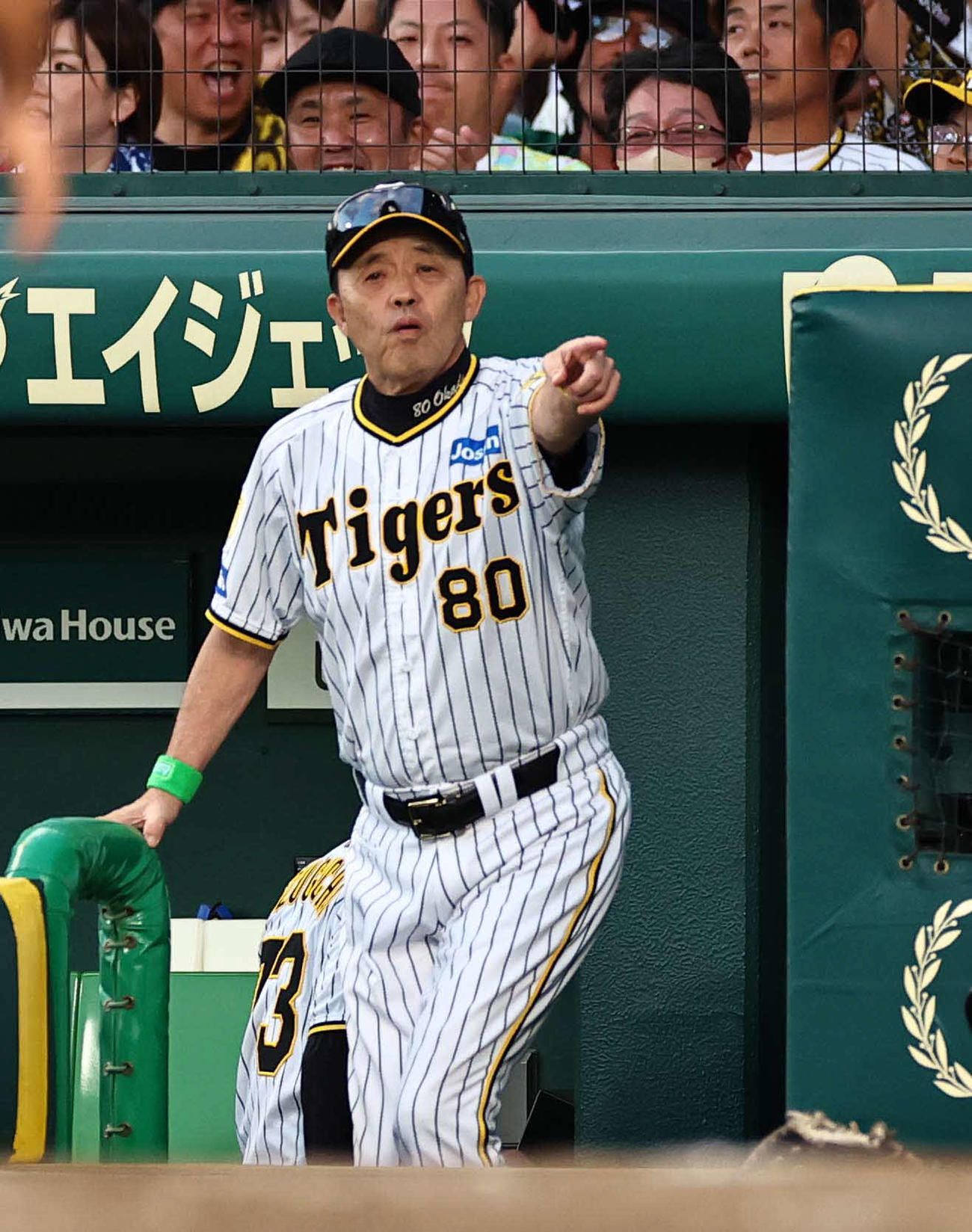 阪神対DeNA　選手交代を告げる岡田監督（撮影・上田博志）