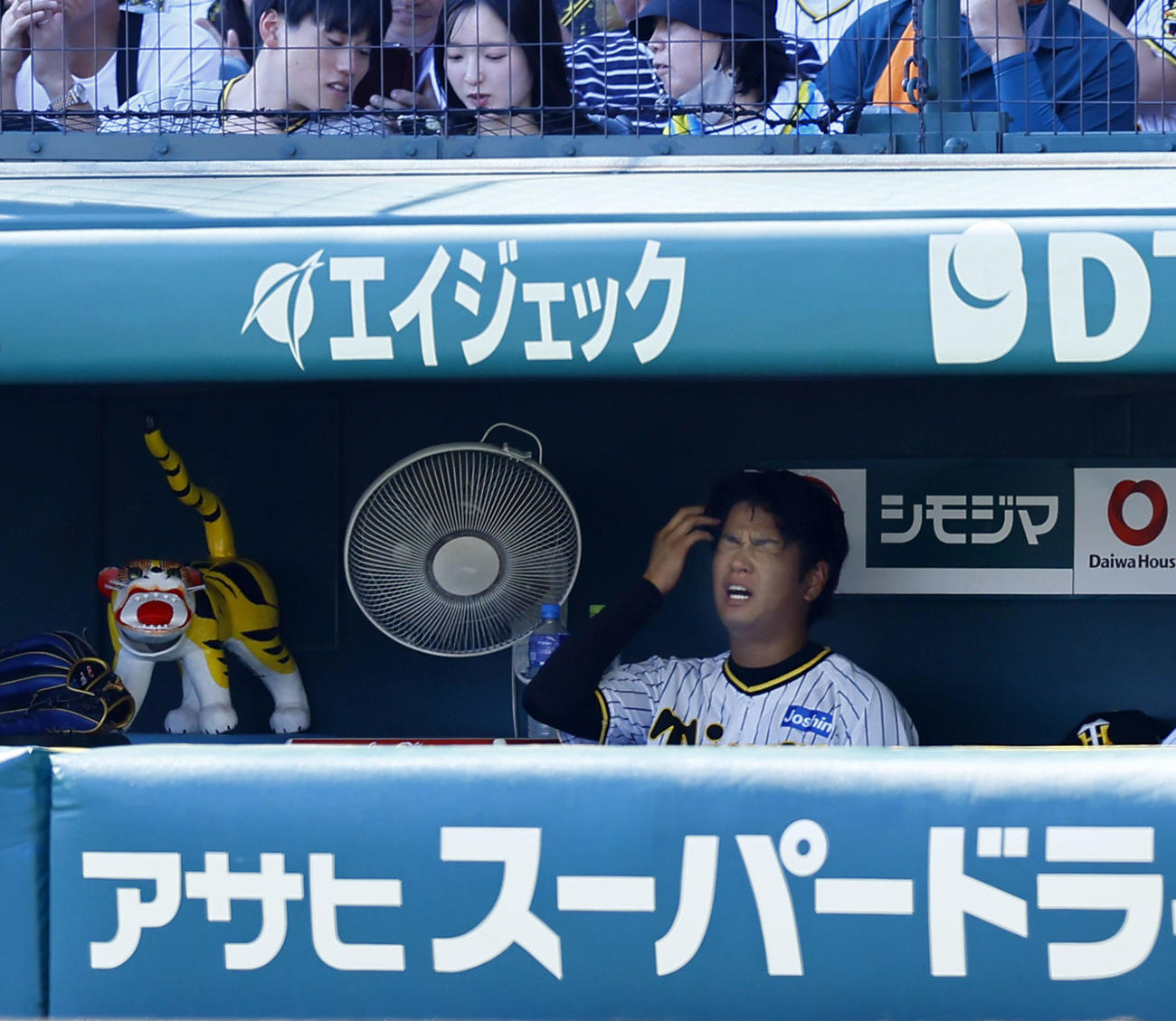 阪神対DeNA　2回に4失点し、ベンチで険しい表情を見せる阪神高橋（撮影・藤尾明華）