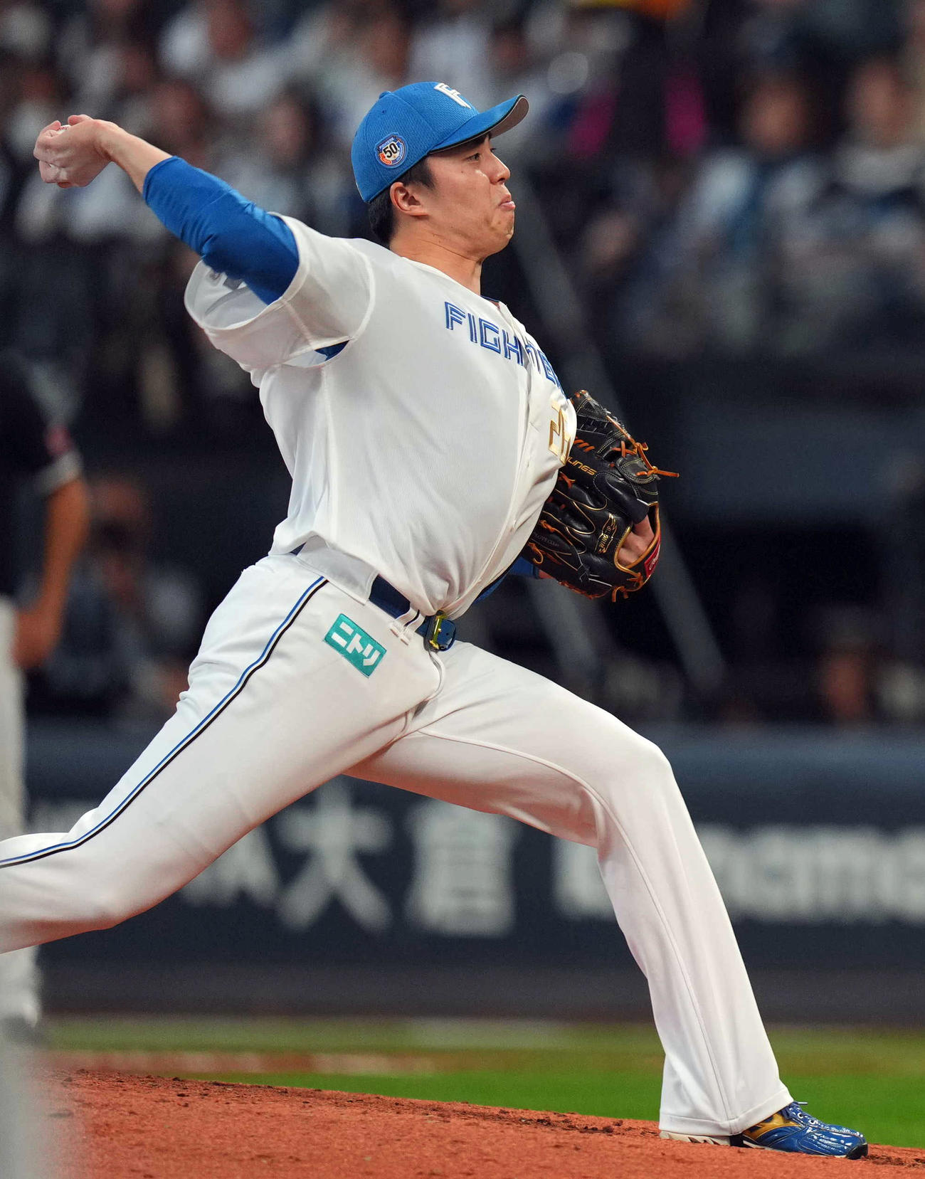 日本ハム対ロッテ　5回表途中から登板する日本ハム2番手の田中正（撮影・狩俣裕三）