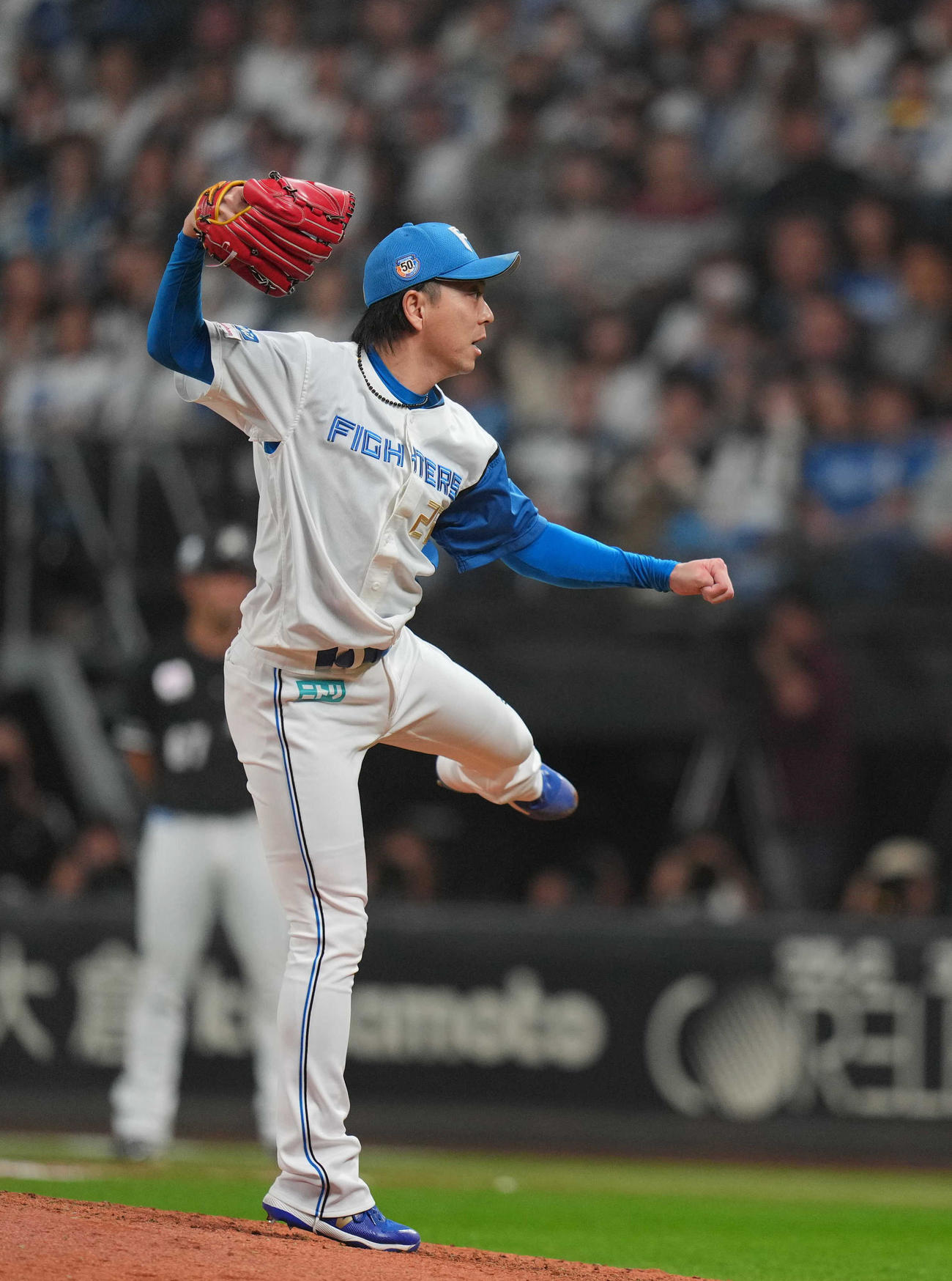 日本ハム対ロッテ　9回表から登板し、力投する宮西（撮影・狩俣裕三）