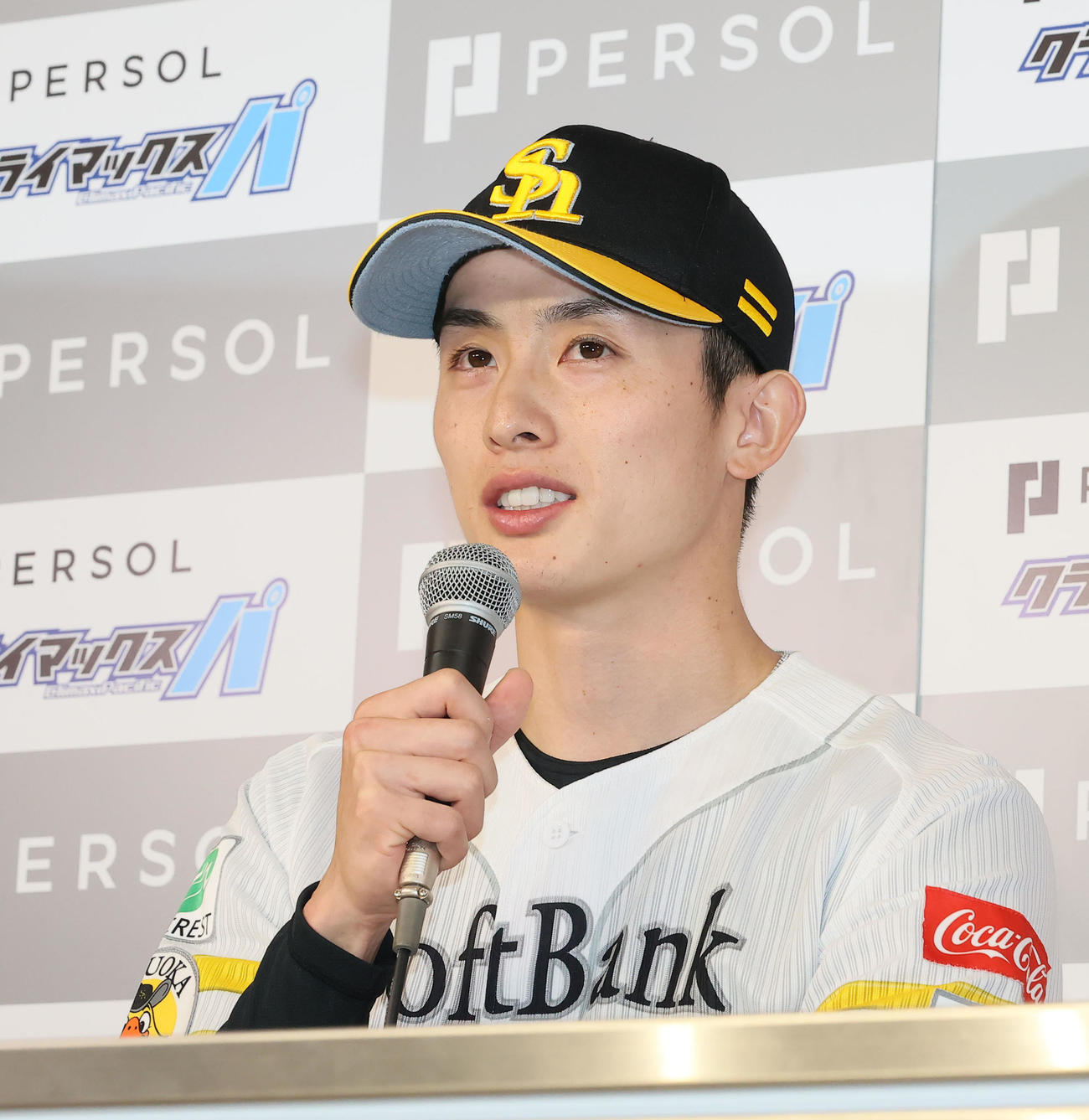 CSファイナルステージ前日記者会見を行った周東選手会長（撮影・鬼束羽瑠菜）