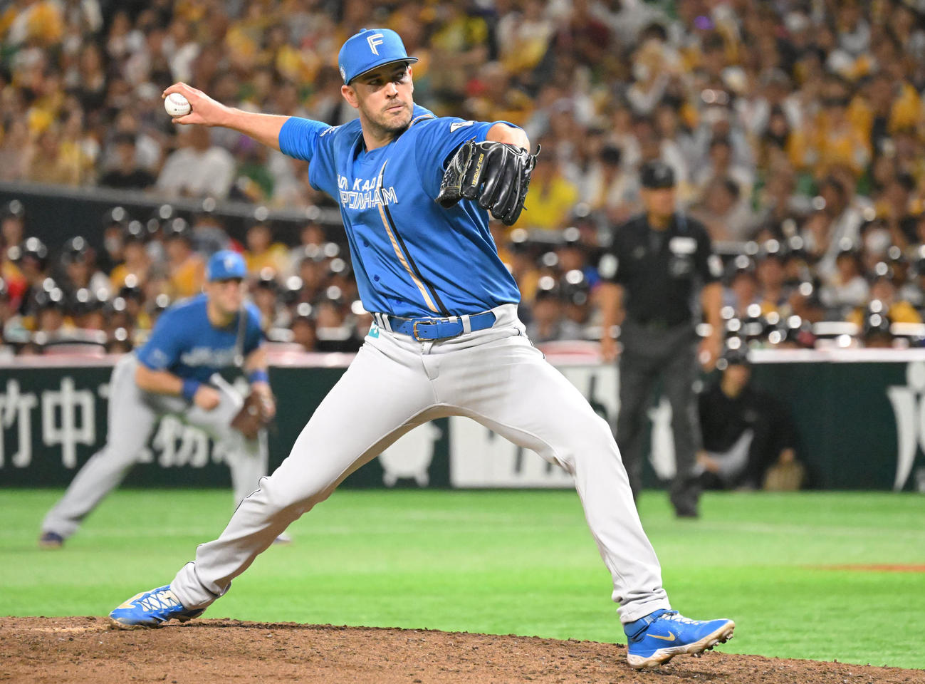 ソフトバンク対日本ハム　日本ハム3番手投手・バーヘイゲン（撮影・林敢治）