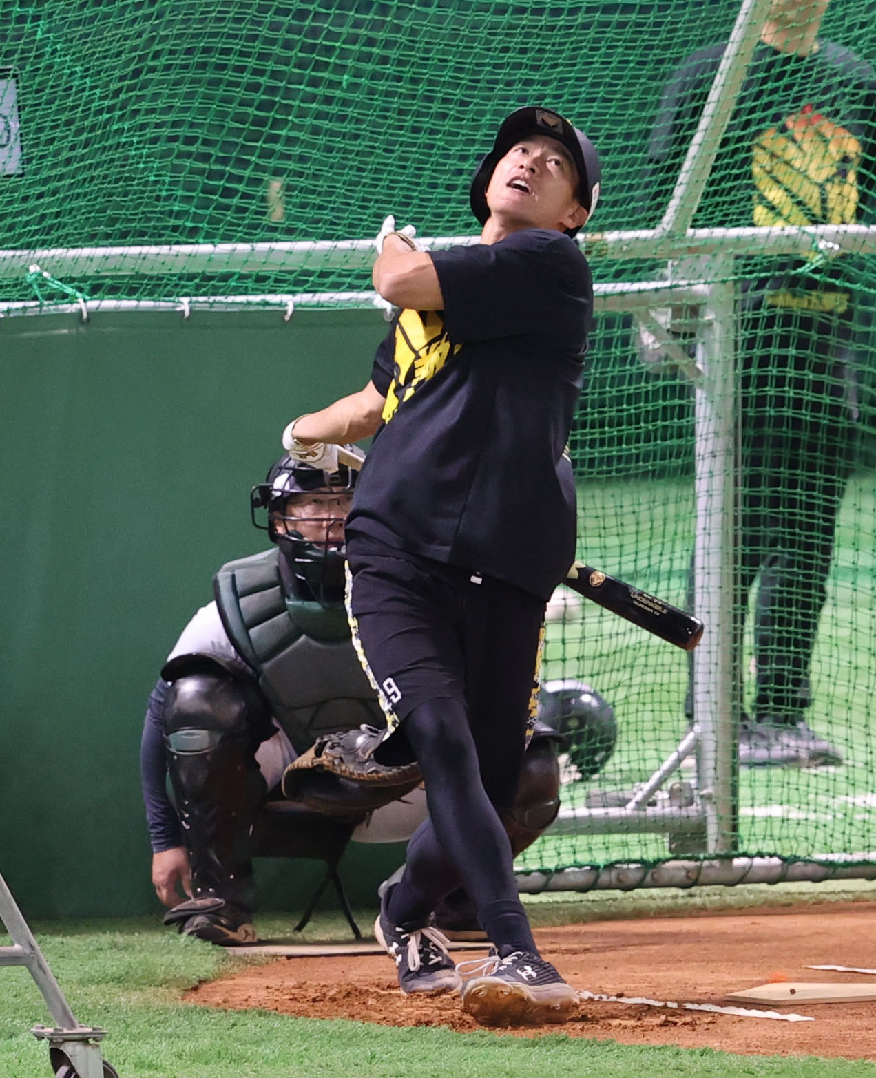 打撃練習をする柳田（撮影・梅根麻紀）