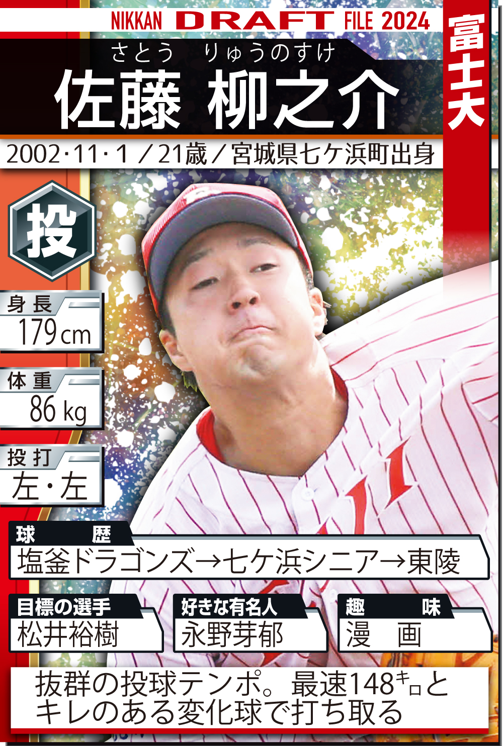 【イラスト】ドラフトカード・佐藤柳之介
