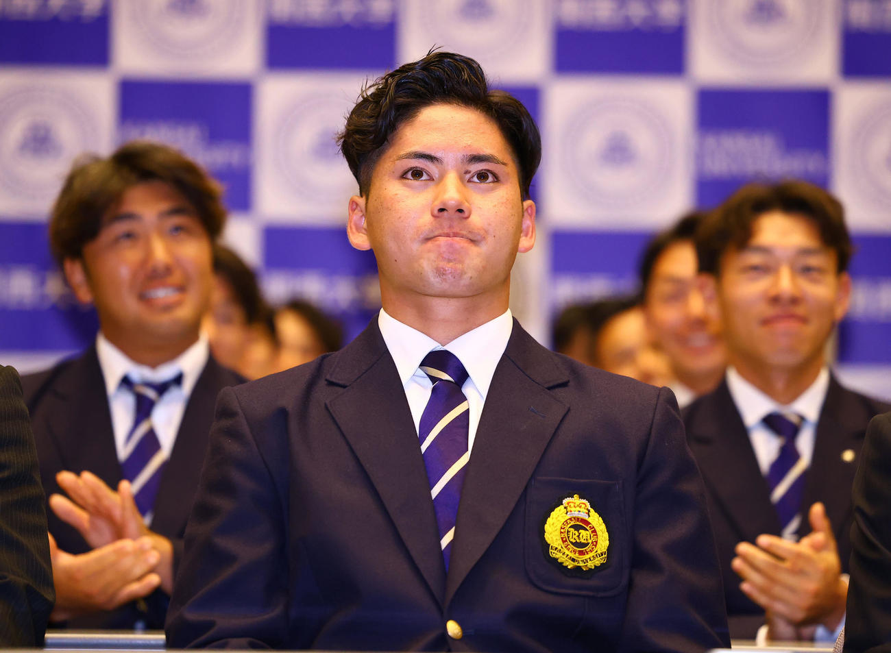 4球団から1位指名を受けた関大・金丸（撮影・藤尾明華）