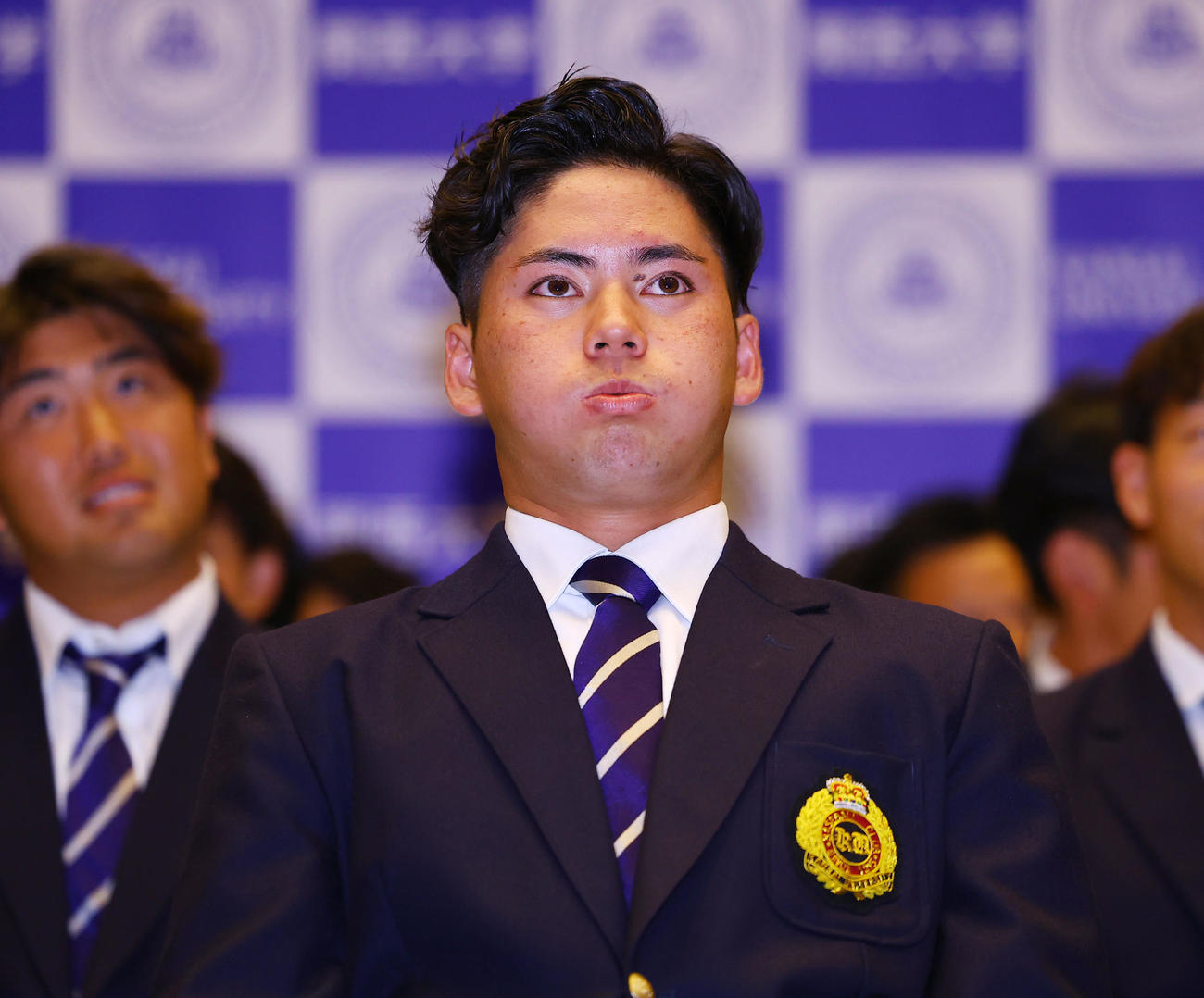 4球団から1位指名を受けた関大・金丸（撮影・藤尾明華）