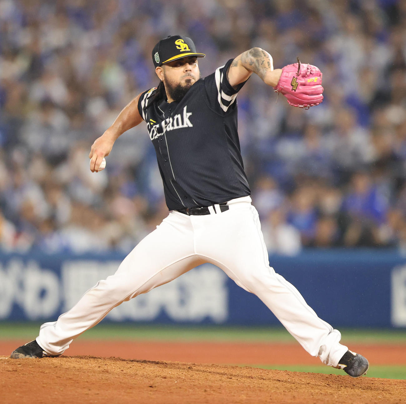 DeNA対ソフトバンク　9回に登板したオスナ（撮影・梅根麻紀）