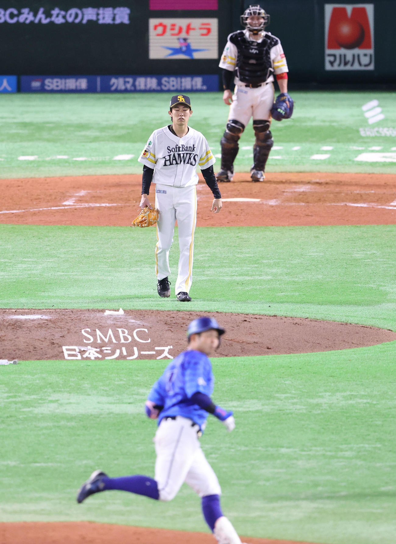 ソフトバンク対DeNA 5回表DeNA無死、桑原に左中間勝ち越し本塁打を浴びた大津（撮影・梅根麻紀）