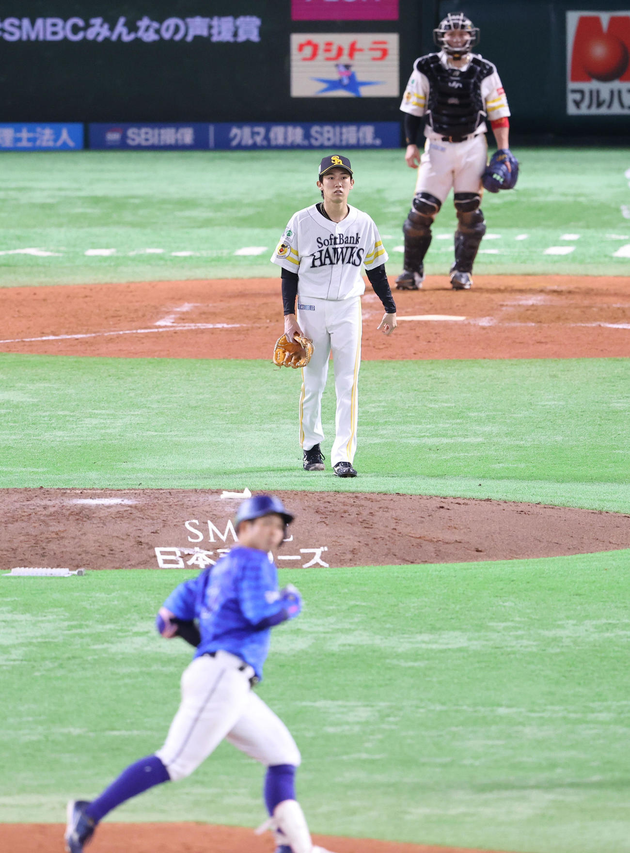 ソフトバンク対DeNA 5回表DeNA無死、桑原に左中間勝ち越し本塁打を浴びた大津（撮影・梅根麻紀）