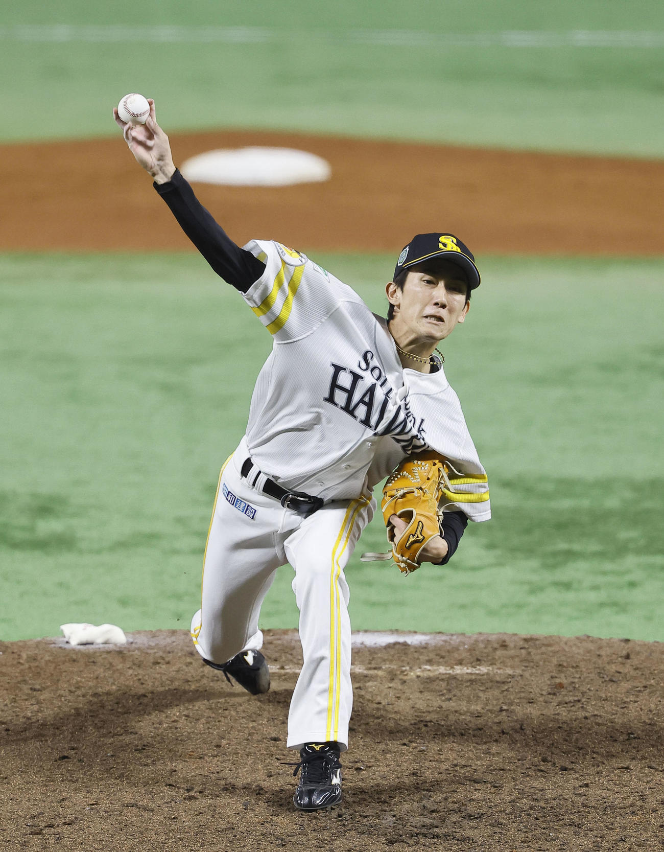 ソフトバンク対DeNA 5回、2番手で登板したソフトバンク大津（撮影・藤尾明華）