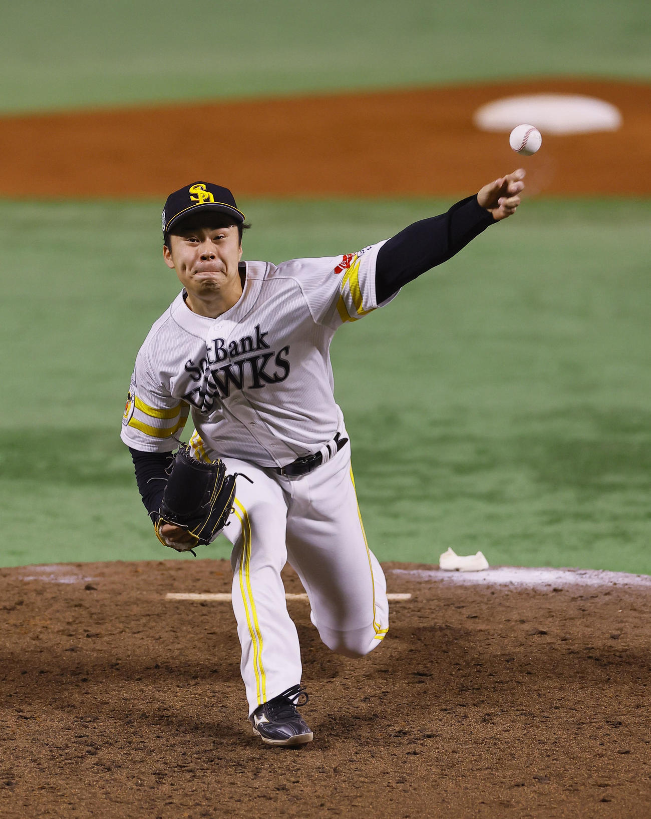 ソフトバンク対DeNA 3回表途中、2番手で登板したソフトバンク松本晴（撮影・藤尾明華）