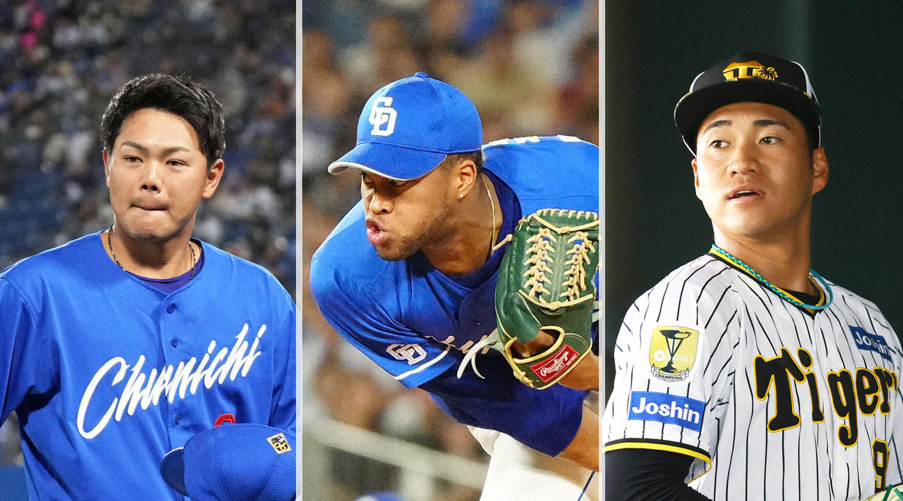 左から中日高橋周平　マルティネス　阪神岩田将貴