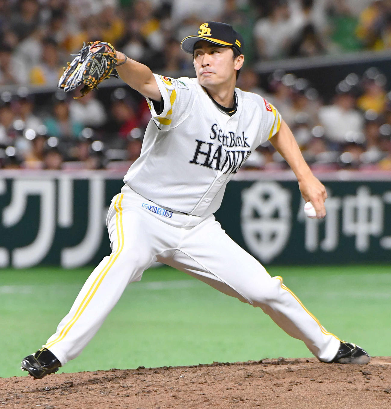 ソフトバンク対西武　6回表から登板した、ソフトバンク2番手の和田（2024年9月25日撮影）