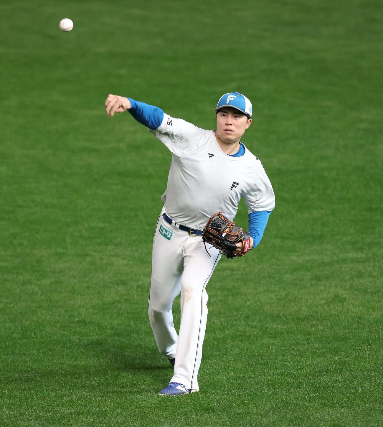 キャッチボールする日本ハム田中正（撮影・黒川智章）