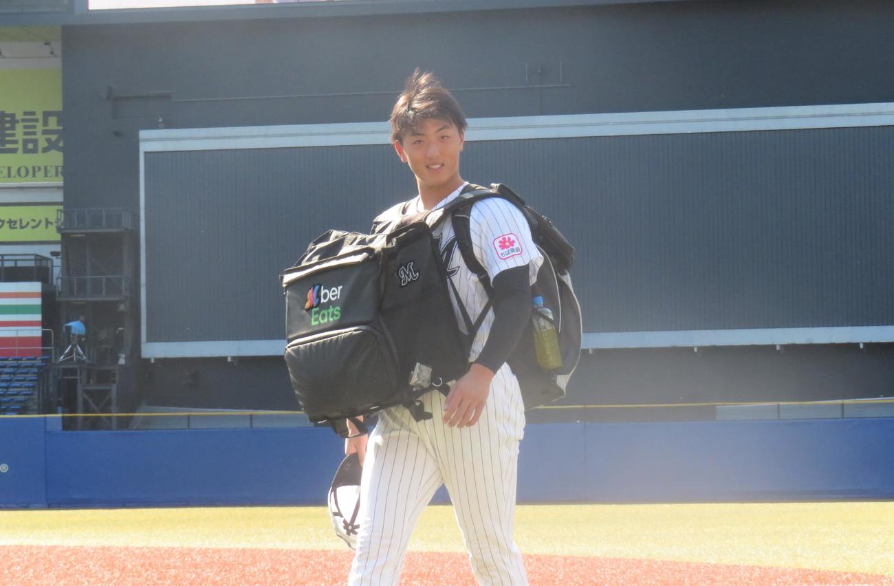 秋季練習に参加したロッテ田中晴也（撮影・星夏穂）