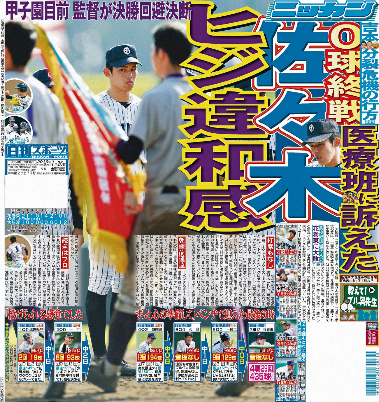 高校最後の夏に登板を回避（2019年7月26日付紙面）