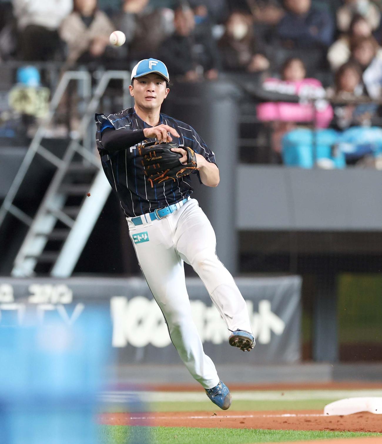 ノックを受ける日本ハム郡司（撮影・黒川智章）