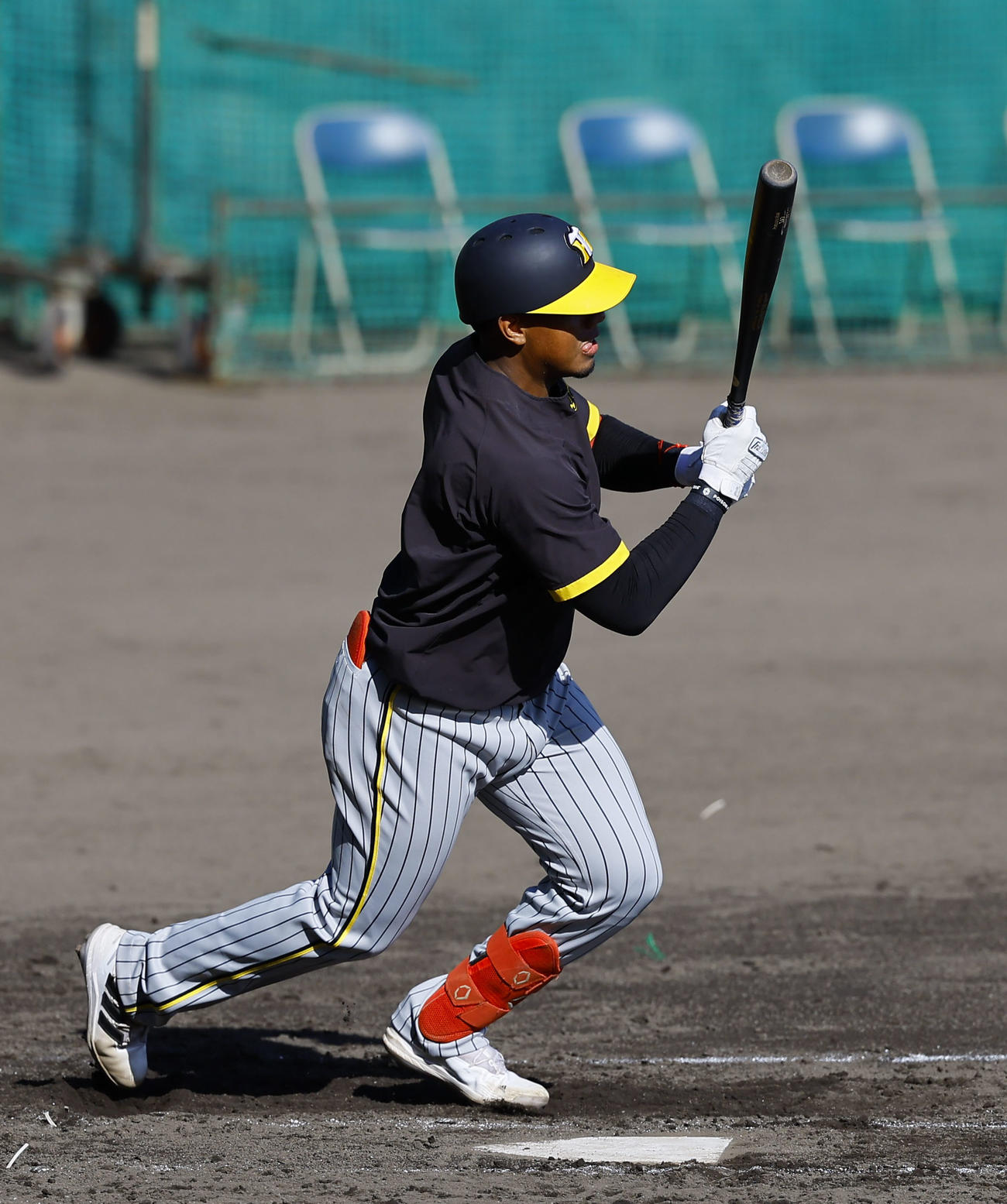 紅白戦　1回表紅組1死一、三塁、アルナエスは中前適時打を放つ（撮影・藤尾明華）