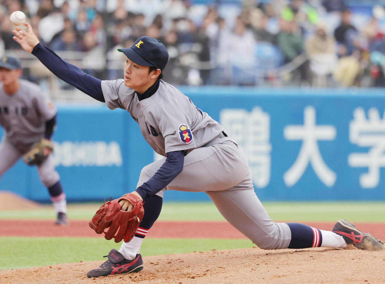 慶大対早大　慶大先発の竹内（撮影・野上伸悟）