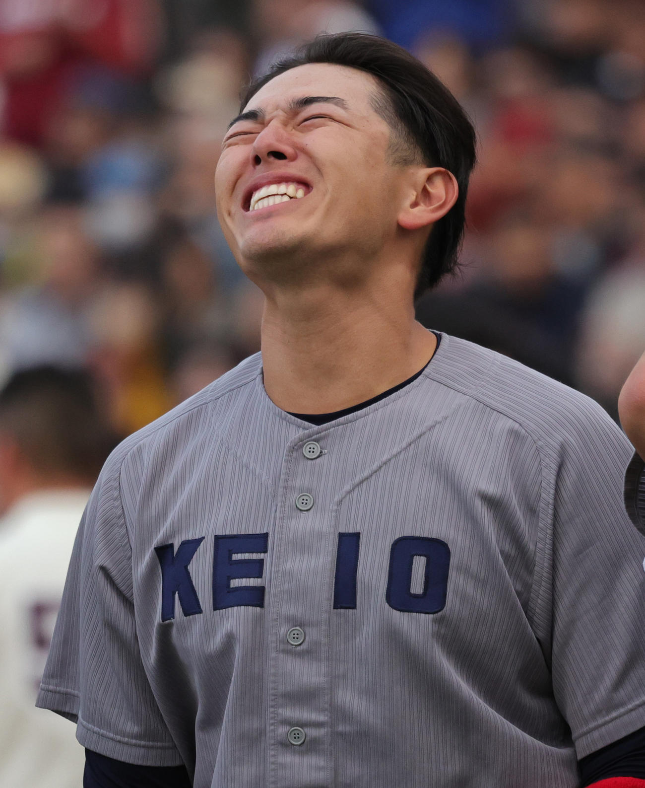 慶大対早大　早大に2連勝し喜びを爆発させる慶大・清原（撮影・野上伸悟）