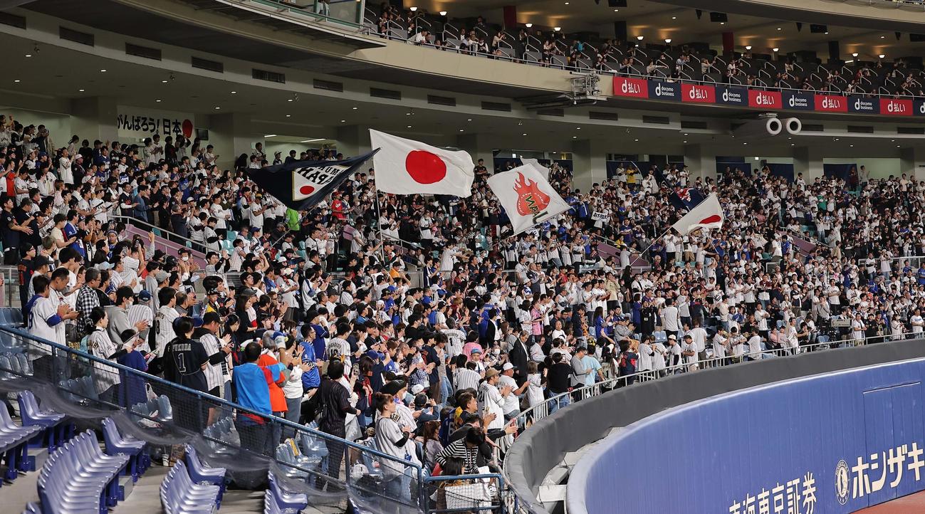 日本対オーストラリア　ライトスタンドで応援するファン（撮影・上田博志）