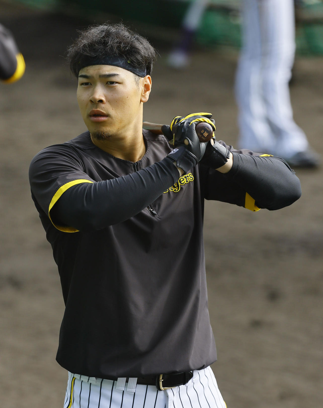 打撃練習をする阪神佐藤輝（撮影・藤尾明華）