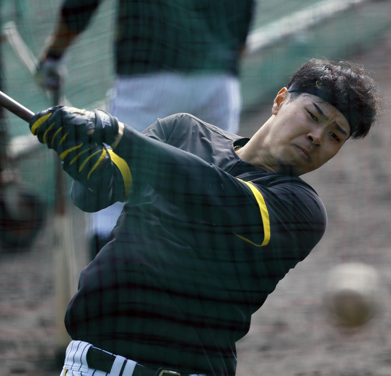 打撃練習をする阪神佐藤輝（撮影・藤尾明華）
