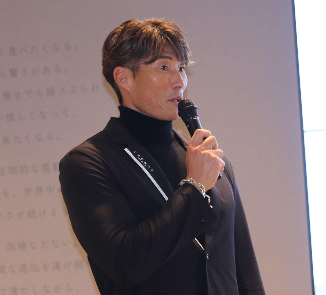 トリドール社による四国ILドラフト選手壮行会に出席した糸井氏（撮影・小早川宗一郎）