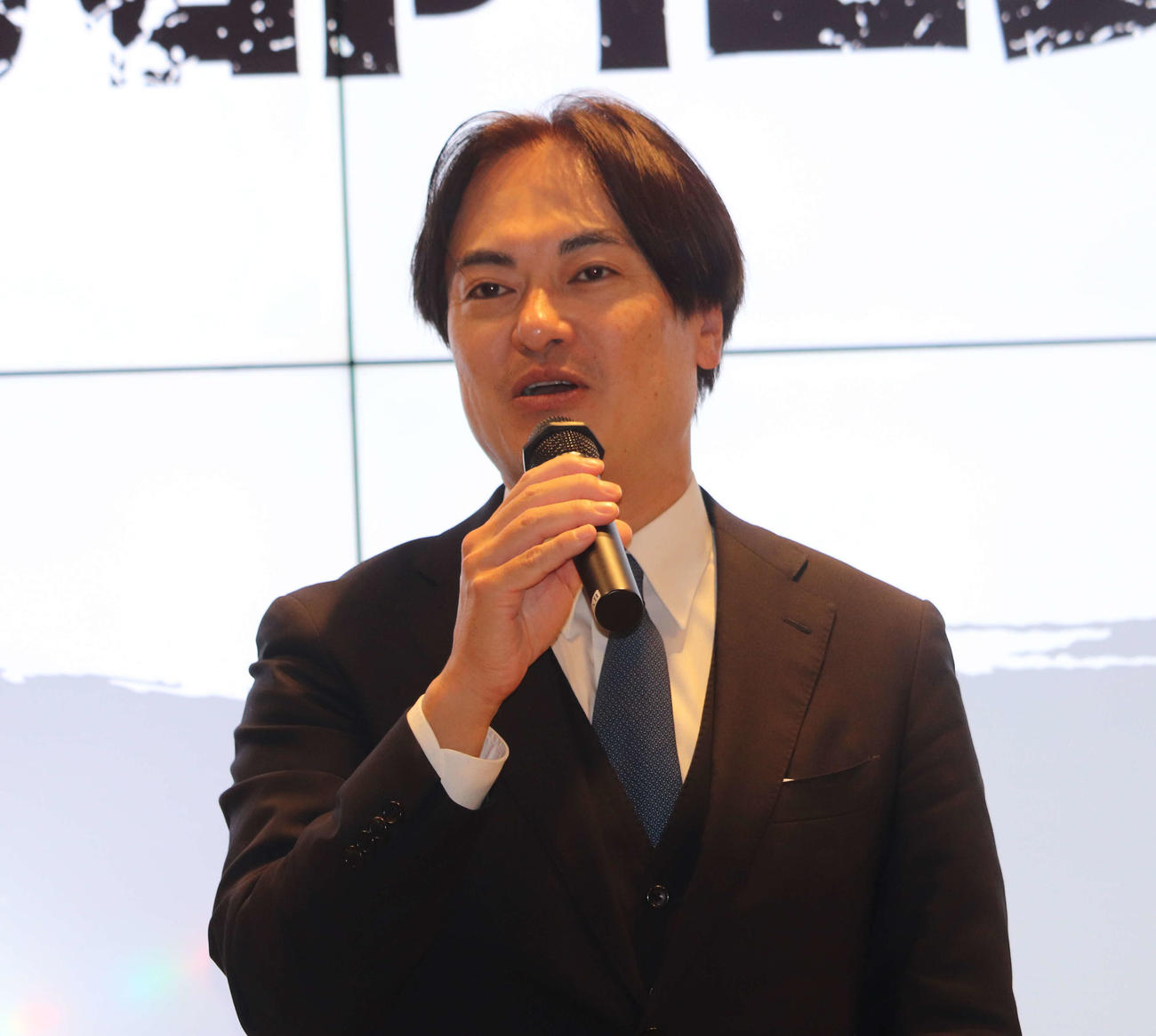 トリドール社による四国ILドラフト選手壮行会に出席したIBLJ社の馬郡社長（撮影・小早川宗一郎）