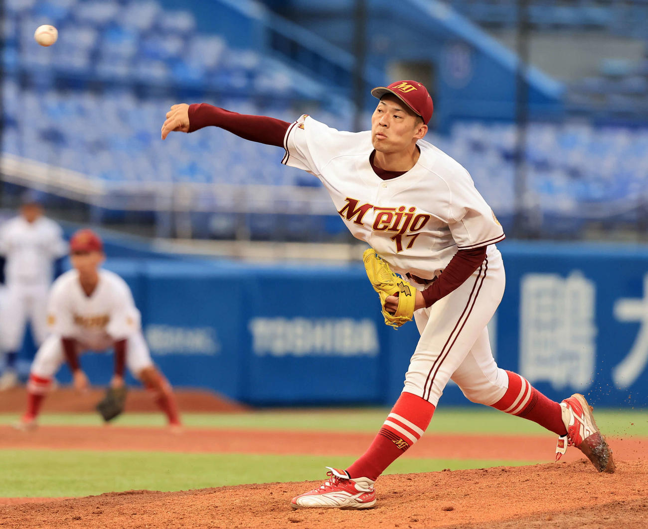 名城大対環太平洋大　4回裏環太平洋大の攻撃で登板した岩井（撮影・浅見桂子）