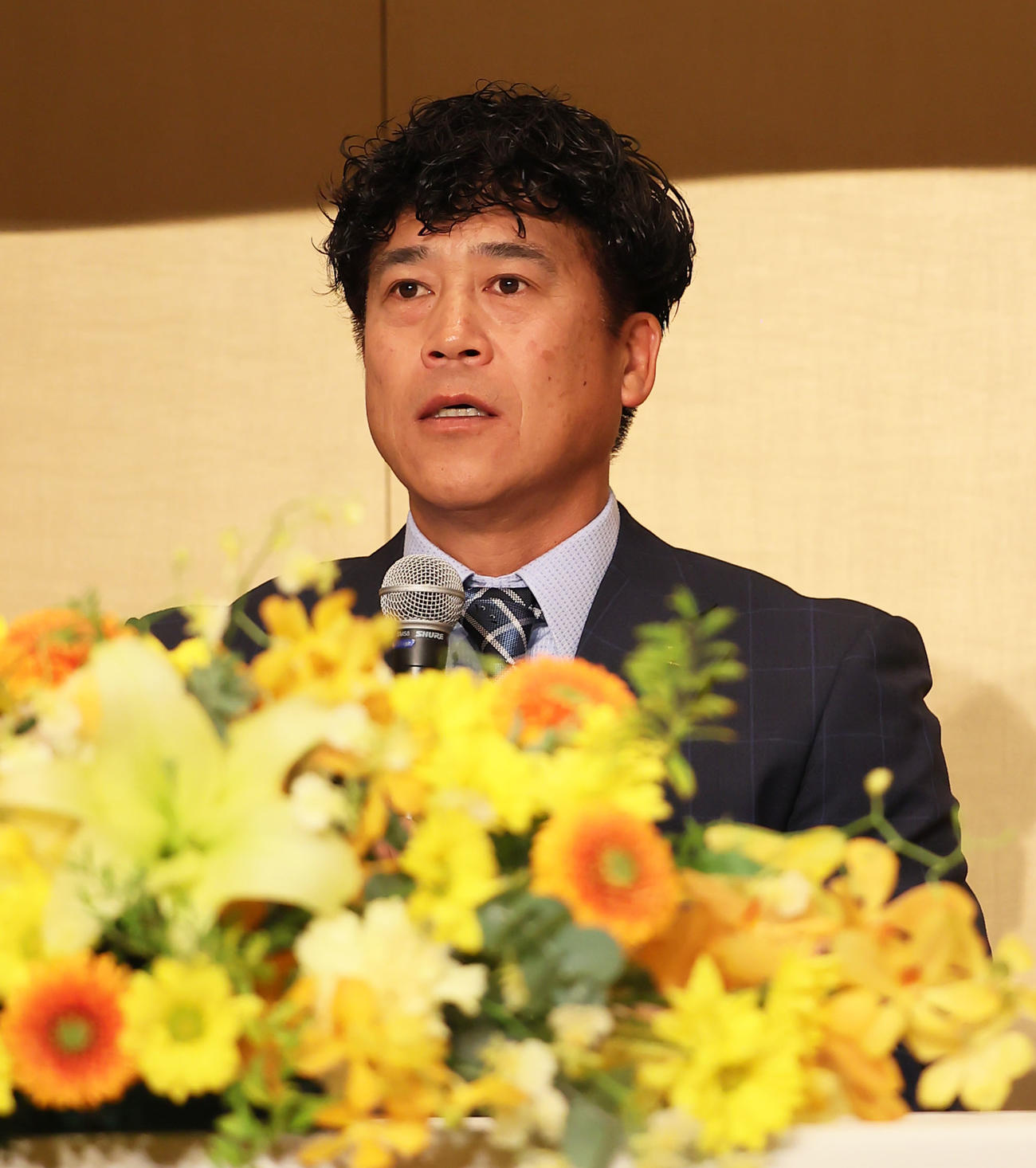 CBO就任会見に臨む城島球団会長付特別アドバイザー兼チーフコーディネーター（撮影・鬼束羽瑠菜）